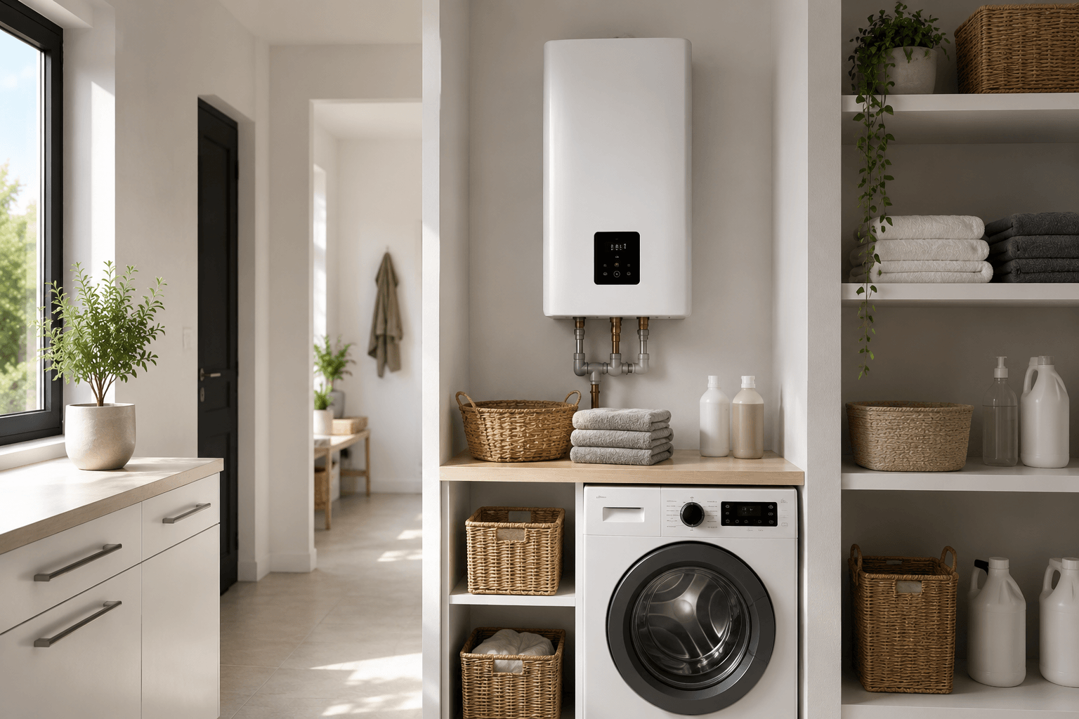 Chaudière électrique compacte installée dans un intérieur moderne