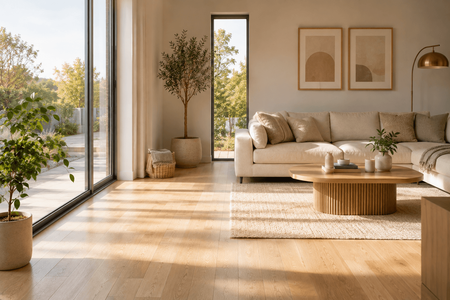 Salon confortable chauffé par un système de chauffage au sol