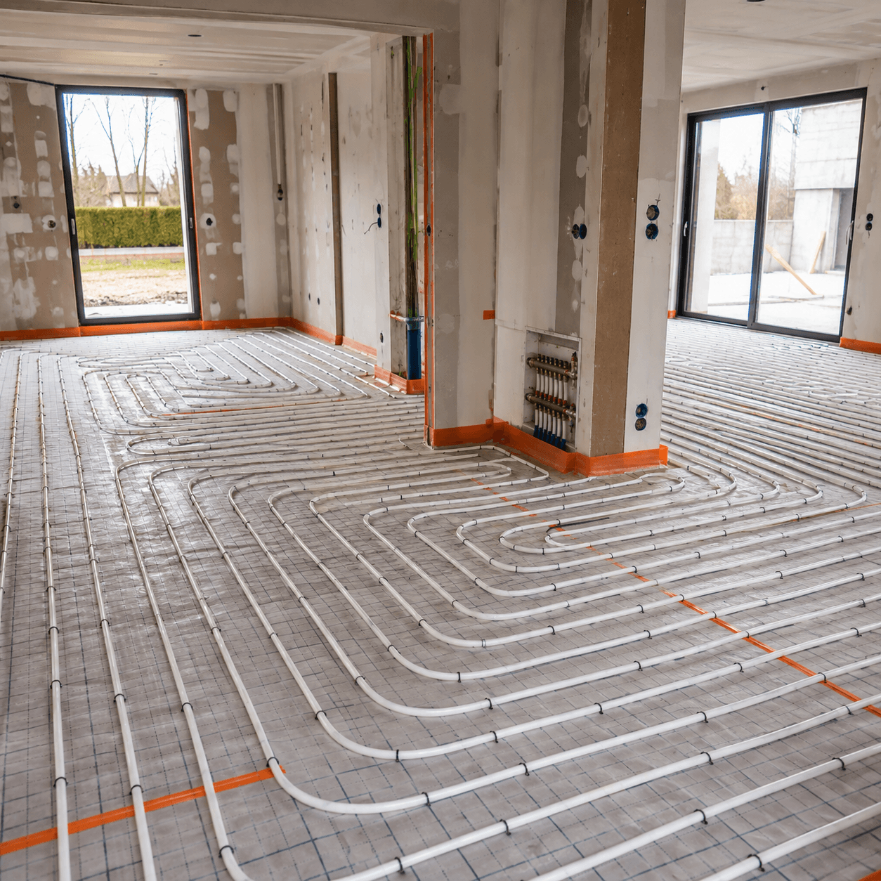 Chauffage au sol installé dans une construction neuve
