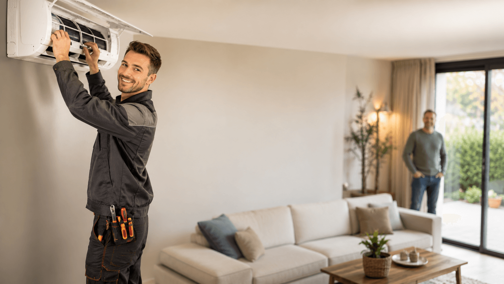 Technicien RGE installant une pompe à chaleur air-air, vidéo de présentation