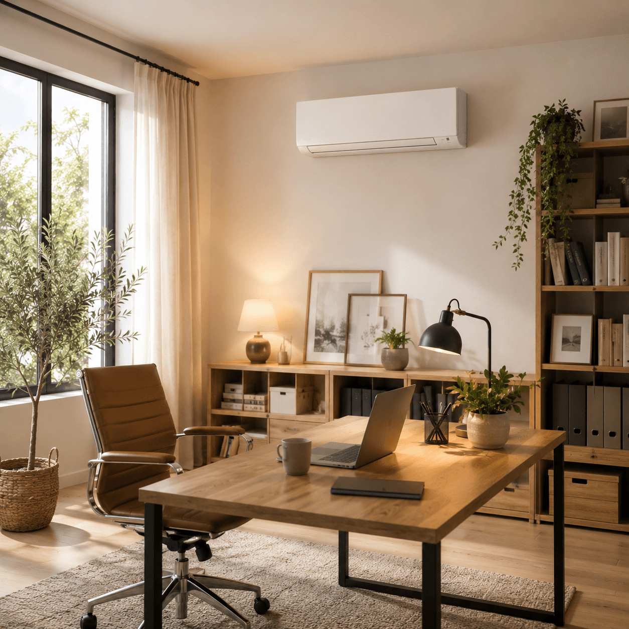 Pompe à chaleur air-air installée dans un bureau à domicile