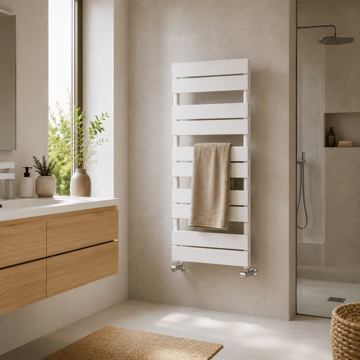 Sèche-serviette design dans une salle de bain
